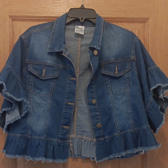 no n Jackets & Blazers - Denim Ruffle Hem Jacket
